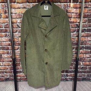 Designer Coffey men’s bohemian duster long jacket trench coat green corduroy